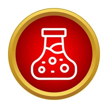 Laboratory flask with bubbling liquid icon on red circle Stock Illustration
