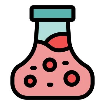 Laboratory flask containing red liquid with bubbles for scientific experiment Stock Illustration