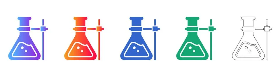 Laboratory Flask Experiment Icons Set Stock Illustration