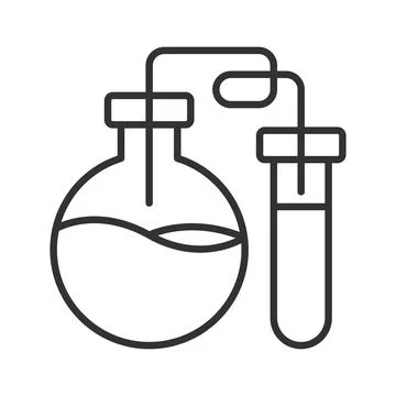 Laboratory flask icon in line design. connected flask and test tube on white Illustrazione stock