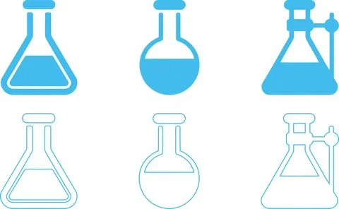 Laboratory Flask Icon Set, Chemistry Beaker Bottle and Distillation Glasswa.. Stock Illustration