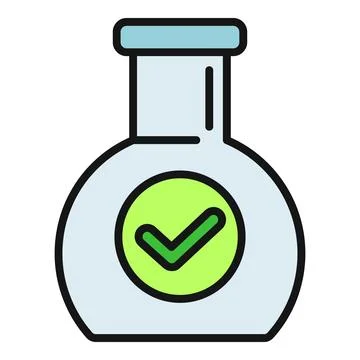 Laboratory flask icon with verified checkmark symbol Stock Illustration