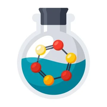 Laboratory Flask with Molecule Stock Illustration
