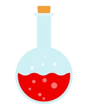 Laboratory flask with red liquid vector icon flat isolated Stock Illustration