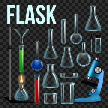 Laboratory Flask Set . Glassware, Beaker. Empty Equipment For Chemistry Stockillustratie