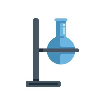 Laboratory flask with transparent blue liquid on metal stand Stock Illustration