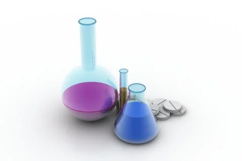 Laboratory flasks and test tube with medicines Free Stock Illustration