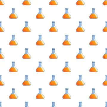 Laboratory flasks with orange liquid repeating on a white background Stock Illustration