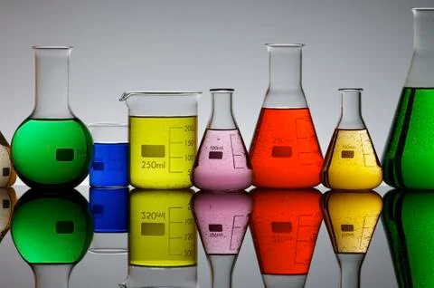 Laboratory flasks Stockfoto's