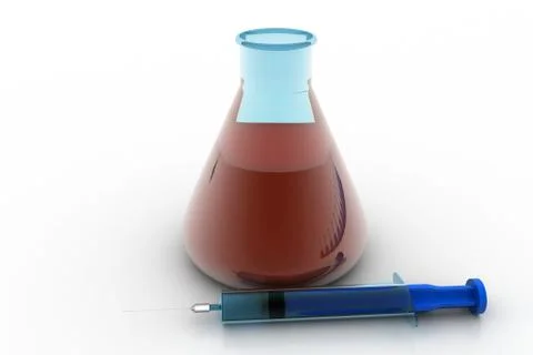 Laboratory flasks with syringe Free Stock Illustration