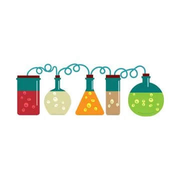 Laboratory glass flasks and test tubes with liquid. 스톡 일러스트