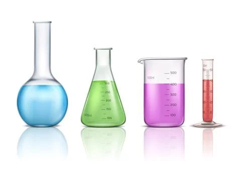 Laboratory glassware 3d realistic vector set Stock-Illustration