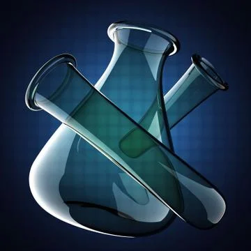 Laboratory glassware on blue background Stock Illustration