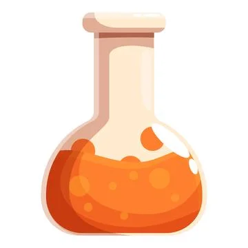 Laboratory glassware containing bubbling orange chemical substance Stock Illustration