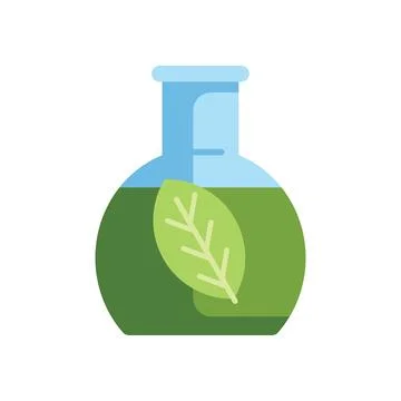 Laboratory glassware containing green leaf for scientific experiment Stock Illustration