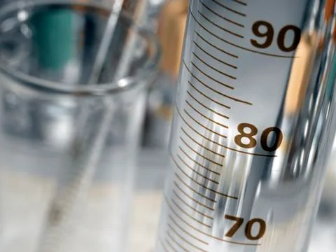 Laboratory glassware, flasks and measuring cylinder Stock Photos