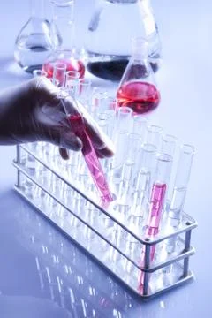 Laboratory Glassware, flasks and test tubes Stock Photos