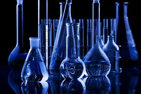 Laboratory Glassware, flasks and test tubes Stock Photos