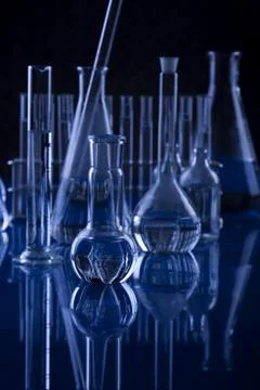 Laboratory Glassware, flasks and test tubes Stock Photos