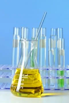 Laboratory Glassware with Fluids Stock Photos