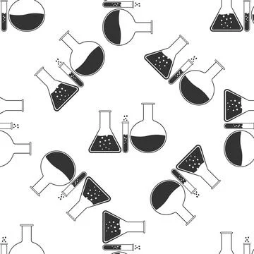 Laboratory glassware icon seamless pattern on white background. Vector Stock Illustration