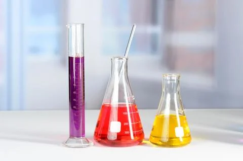 Laboratory Glassware on Lab Table Stock Photos