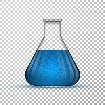 Laboratory glassware or beaker. Chemical laboratory transparent flask with bl Stock Illustration