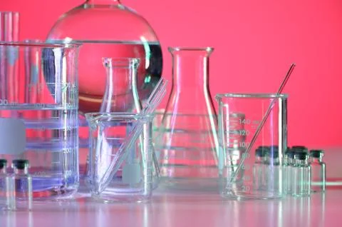 Laboratory Glassware on Table Stock Photos
