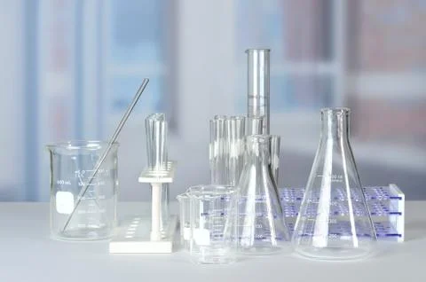 Laboratory Glassware on Table Stock Photos