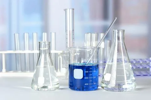 Laboratory with Glassware on Table Stock Photos