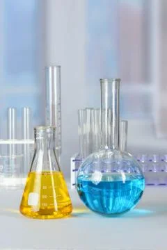 Laboratory Glassware on Table Stock Photos