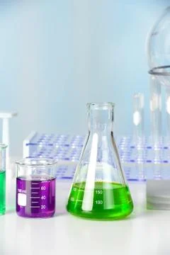 Laboratory Glassware on Table Stock Photos
