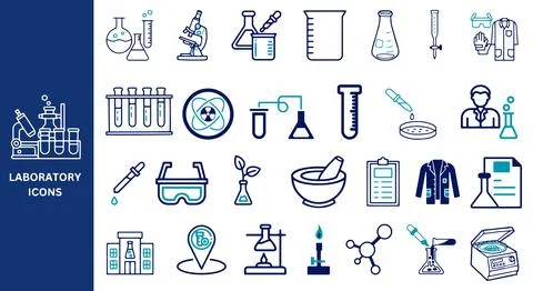 Laboratory icon set. Science icon set. Science experiment, scientist. Stock Illustration