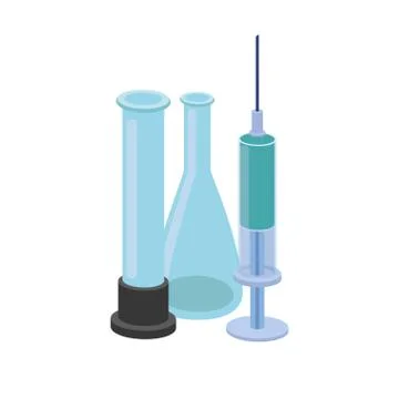Laboratory instruments with medicines in white background Illustrazione stock