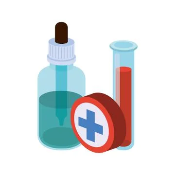 Laboratory instruments with medicines in white background Illustrazione stock