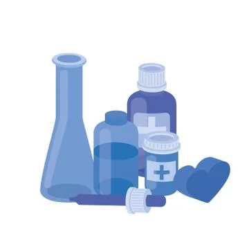 Laboratory instruments with medicines in white background Illustrazione stock
