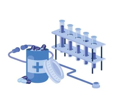 Laboratory instruments with medicines in white background Illustrazione stock