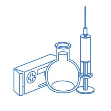 Laboratory instruments with medicines in white background Illustrazione stock