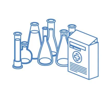 Laboratory instruments with medicines in white background Illustrazione stock