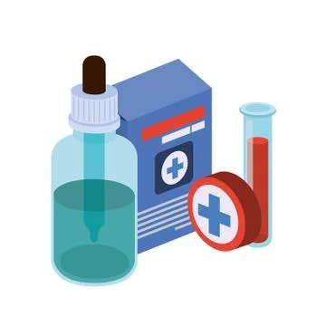 Laboratory instruments with medicines in white background Illustrazione stock