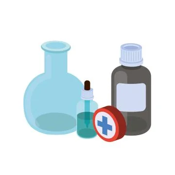 Laboratory instruments with medicines in white background Illustrazione stock