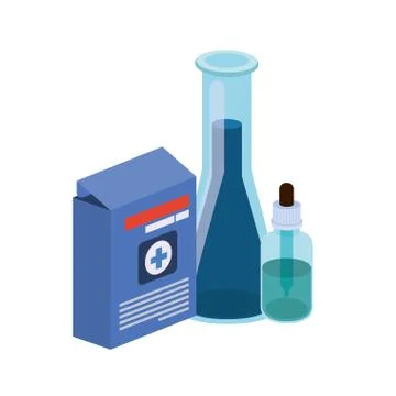 Laboratory instruments with medicines in white background Illustrazione stock