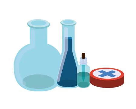 Laboratory instruments with medicines in white background Illustrazione stock
