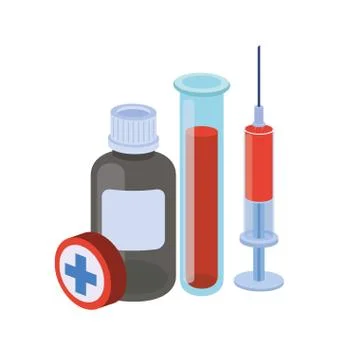 Laboratory instruments with medicines in white background Illustrazione stock