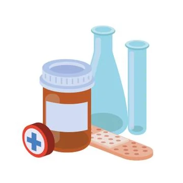 Laboratory instruments with medicines in white background Illustrazione stock