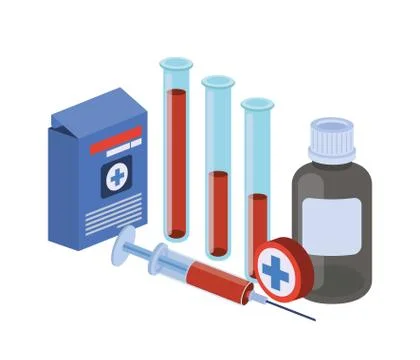Laboratory instruments with medicines in white background Illustrazione stock