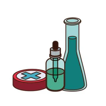 Laboratory instruments with medicines in white background Illustrazione stock