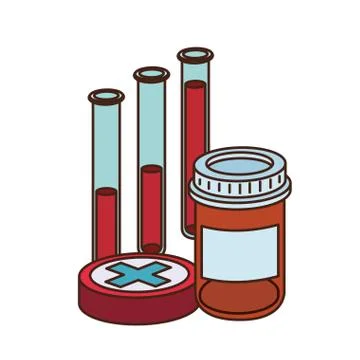 Laboratory instruments with medicines in white background Illustrazione stock