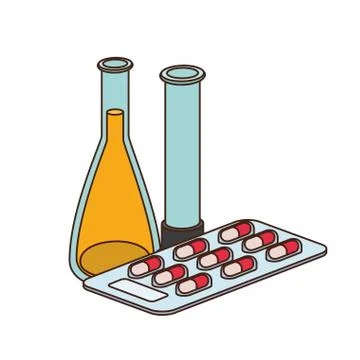 Laboratory instruments with medicines in white background Illustrazione stock