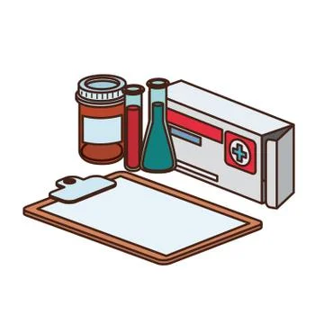 Laboratory instruments with medicines in white background Illustrazione stock